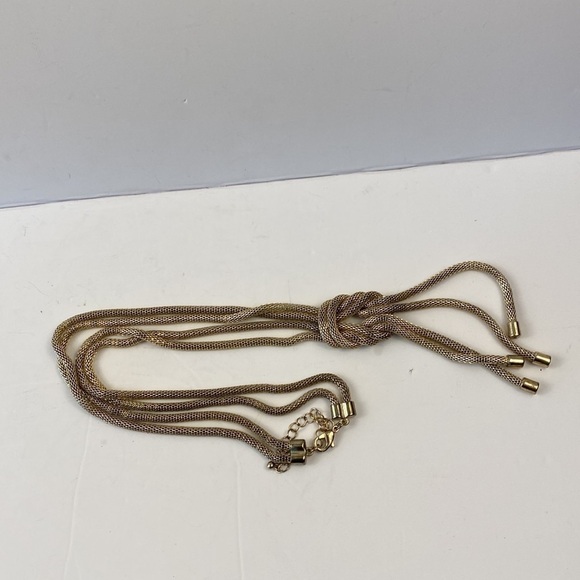 GOLD knot necklace multi strand mesh tassel long chain pendant serpentine - Picture 7 of 11